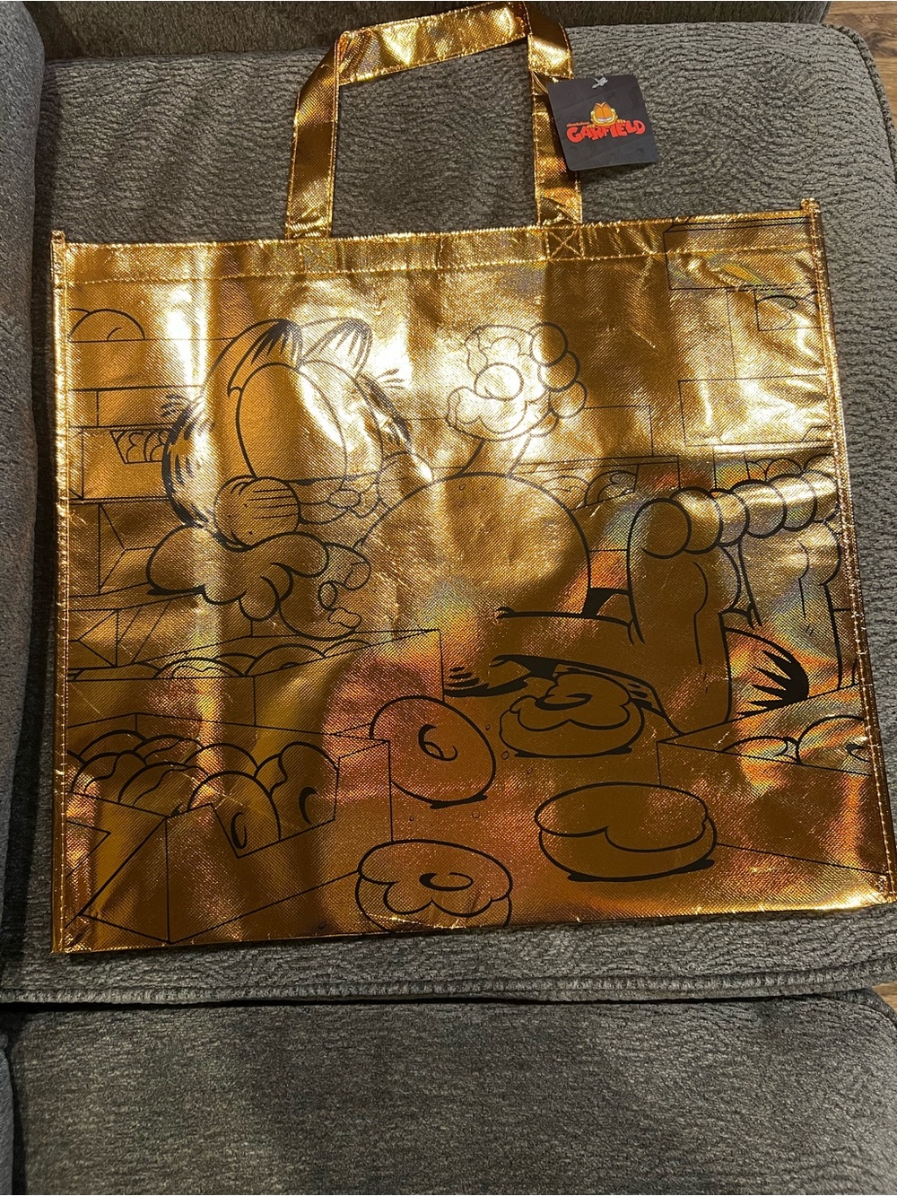 Nickelodeon Gold Metallic Garfield Tote Bag 19.5” x 17.5” x 7”
